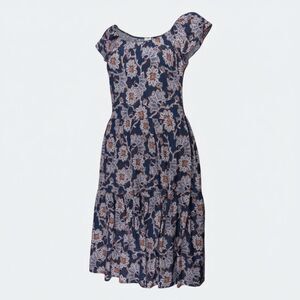 Knox Rose Tiered Maxi Dress Blue White Floral Size M Flowy Peasant Boho
